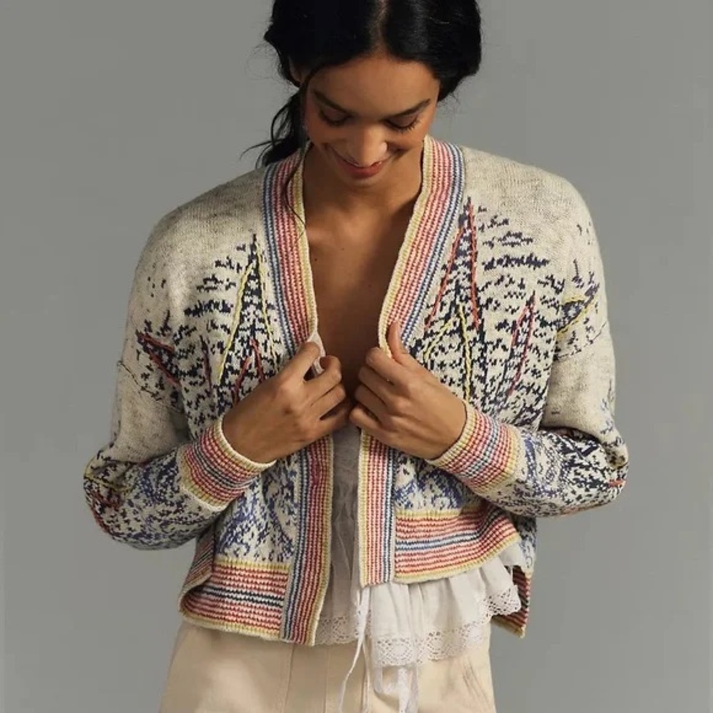 Pilcro Multicolor Patterned Cream Cardigan